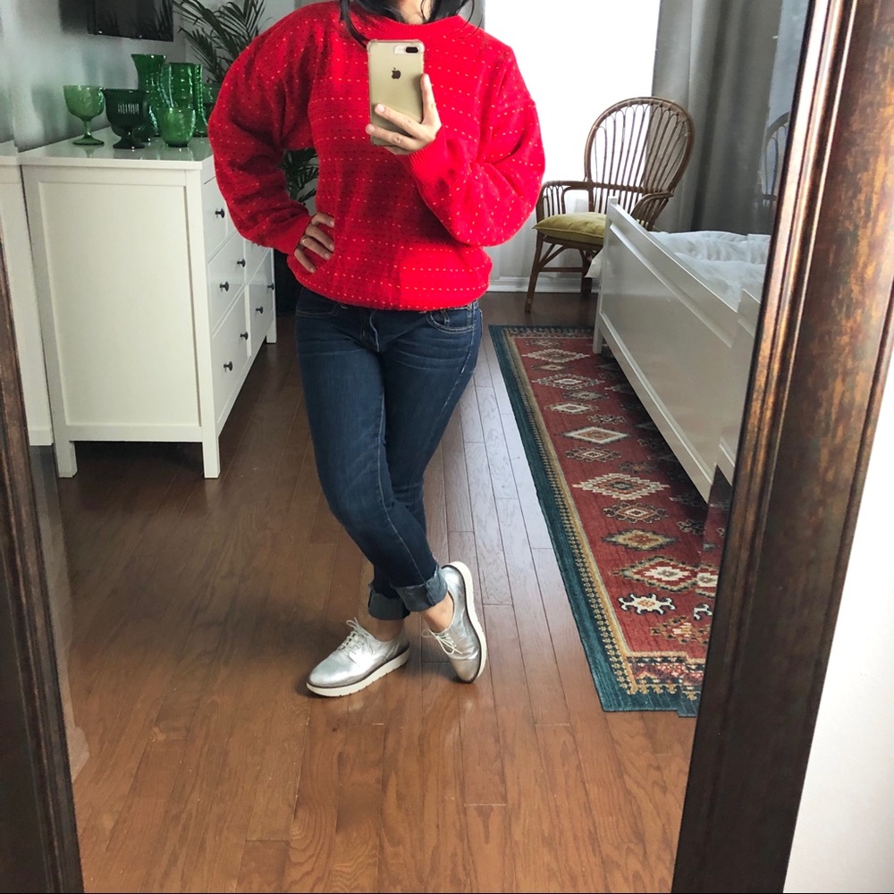 Vintage overside long sleeve Red soft knit sweater